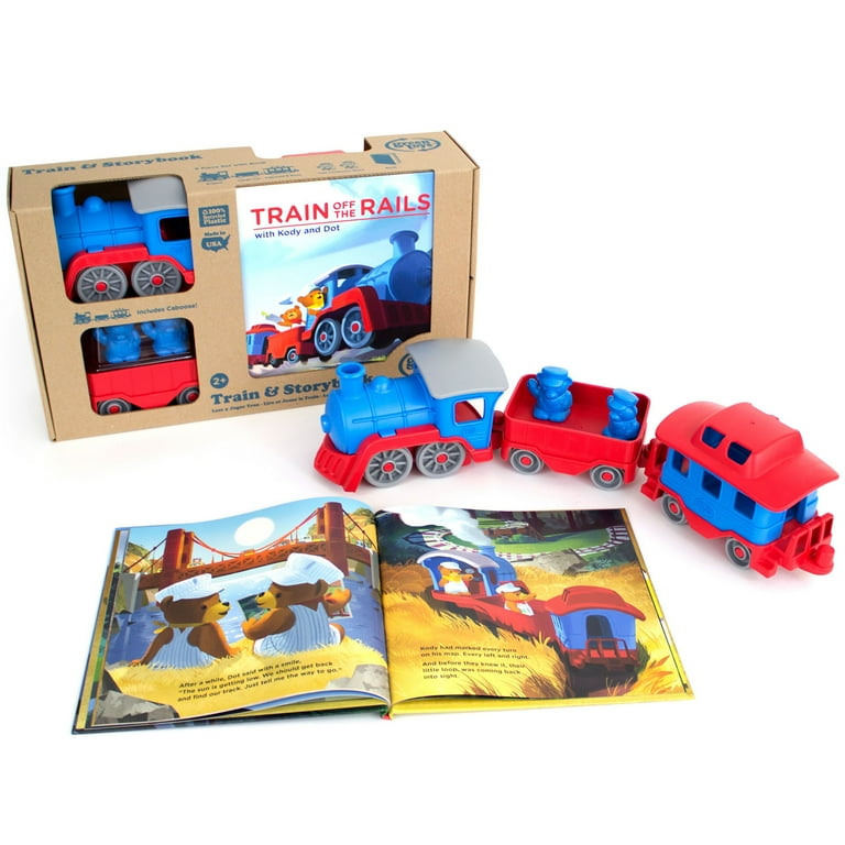 Green Toys: Train & Board Book Set - Red & Blue Rail Vehicle