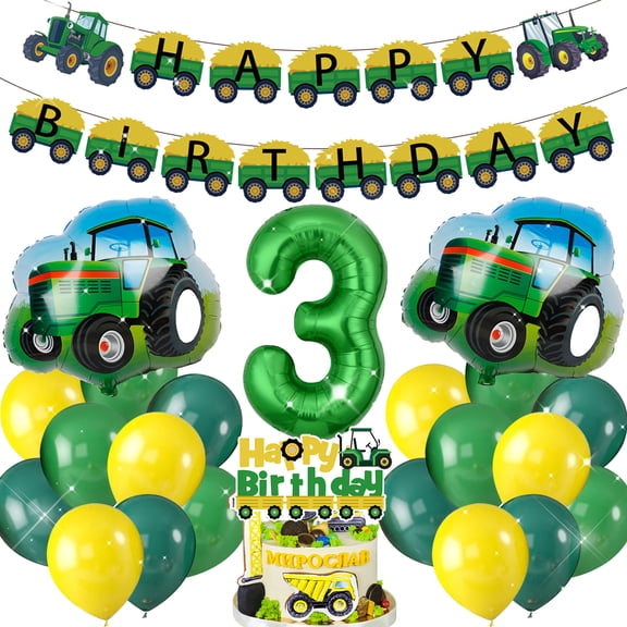 Green Tractor 3rd Birthday Decorations Set - Farm Theme Party Supplies with Balloons & Banner
