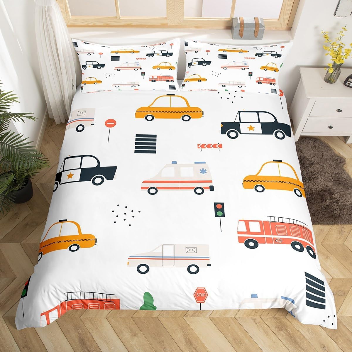 Green Tractor Bedding Set Full Size, GDAKE Construction Duvet Cover