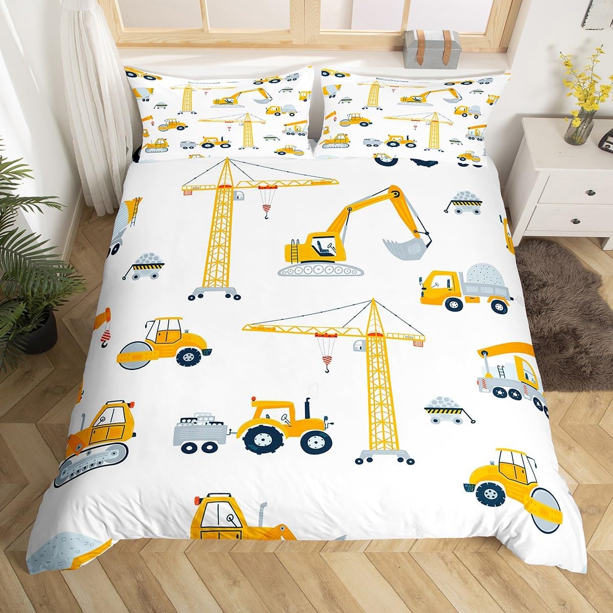 Green Tractor Bedding Set Full Size, GDAKE Construction Duvet Cover