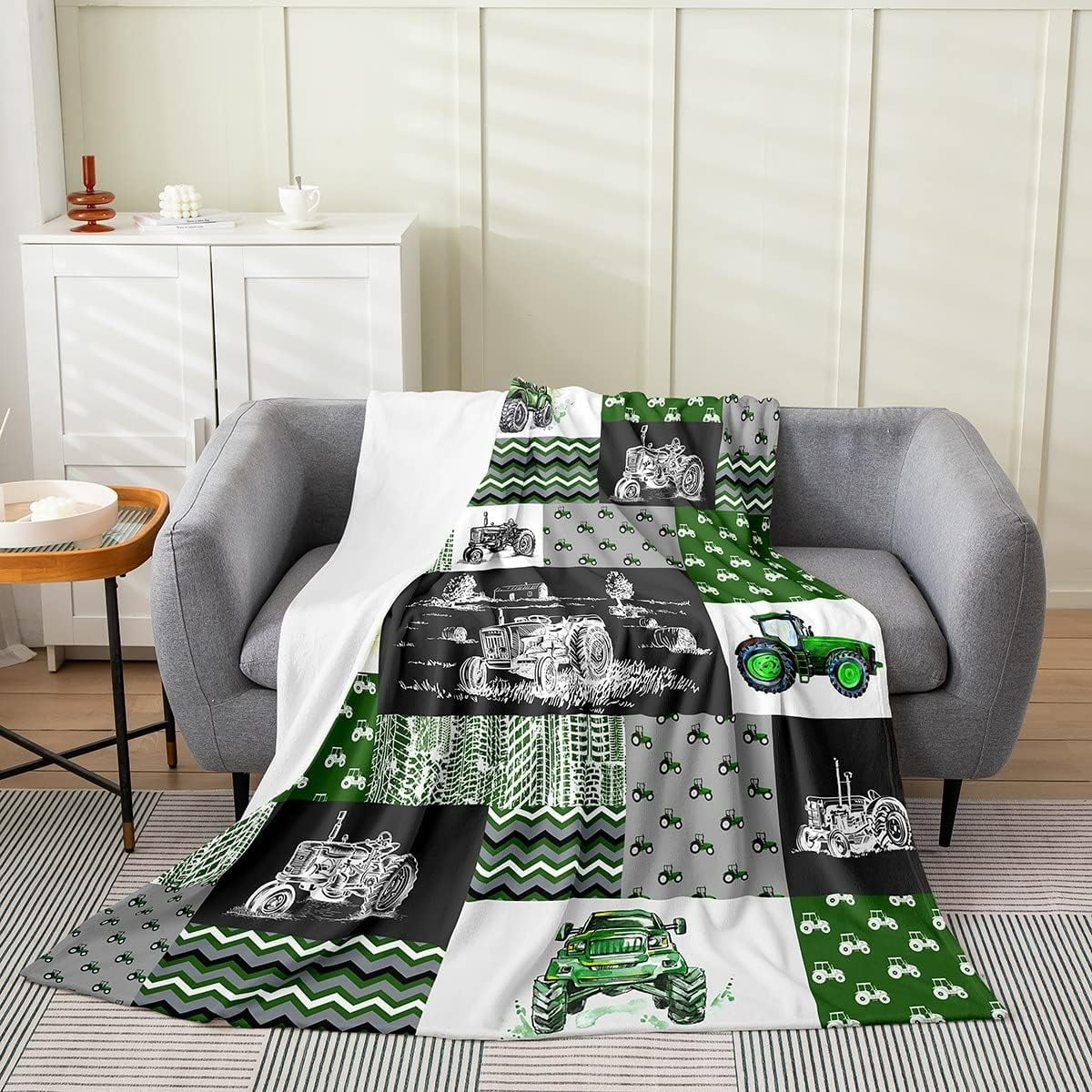 Green Tractor Blanket 40x50 Farm Vehicle Truck Throw Blanket Cartoon