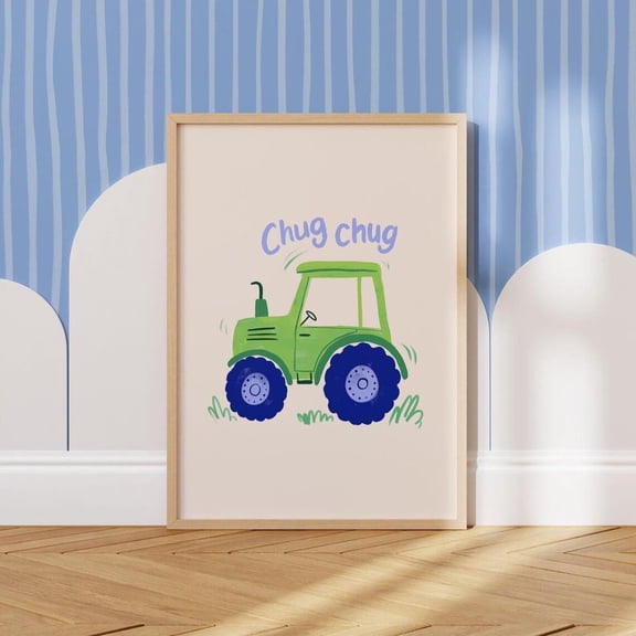 Green Tractor Nursery Farm Vehicle Wall Picture, Unframed Paper Poster 8x10in