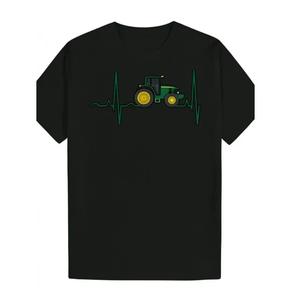 Green Tractor Yellow Wheels Farm Tractor Print Black Unisex T-Shirt up to size 5XL