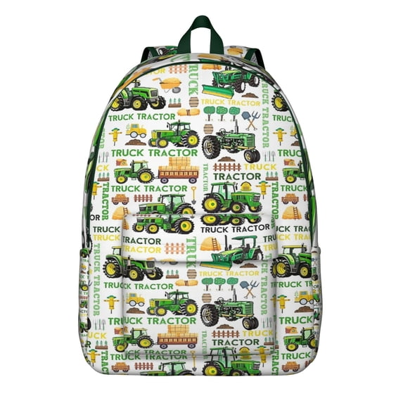 Green Tractors Pattern Backpack for School,Schoolbag with Adjustable Shoulder Straps & Padded Back,15.7"x11.8"x5.5"