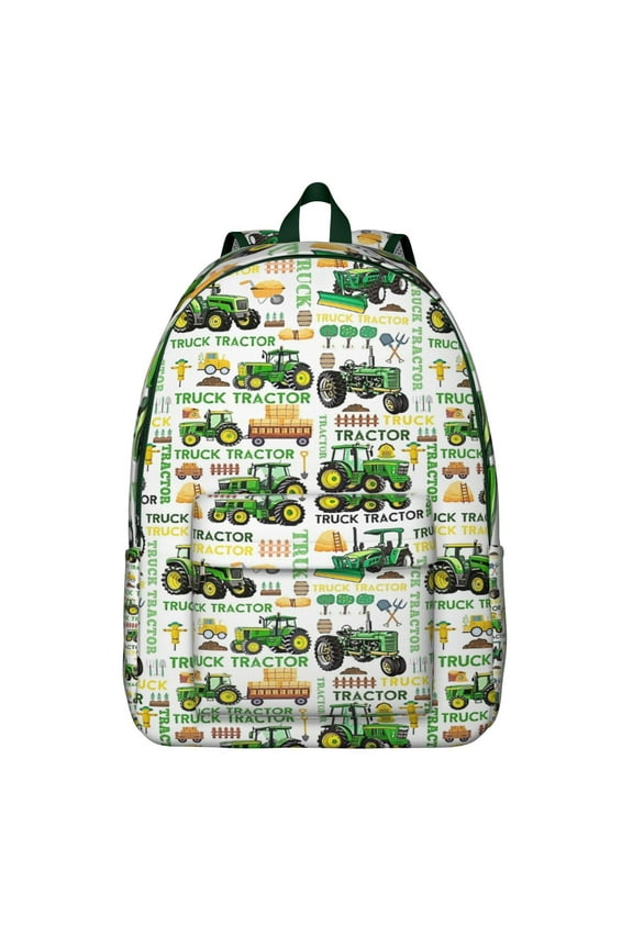 Green Tractors Pattern Backpack for School,Schoolbag with Adjustable Shoulder Straps & Padded Back,15.7"x11.8"x5.5"