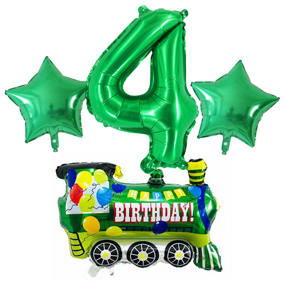 Green Train 4th Birthday Party Foil Balloon Set Number 4 Kids