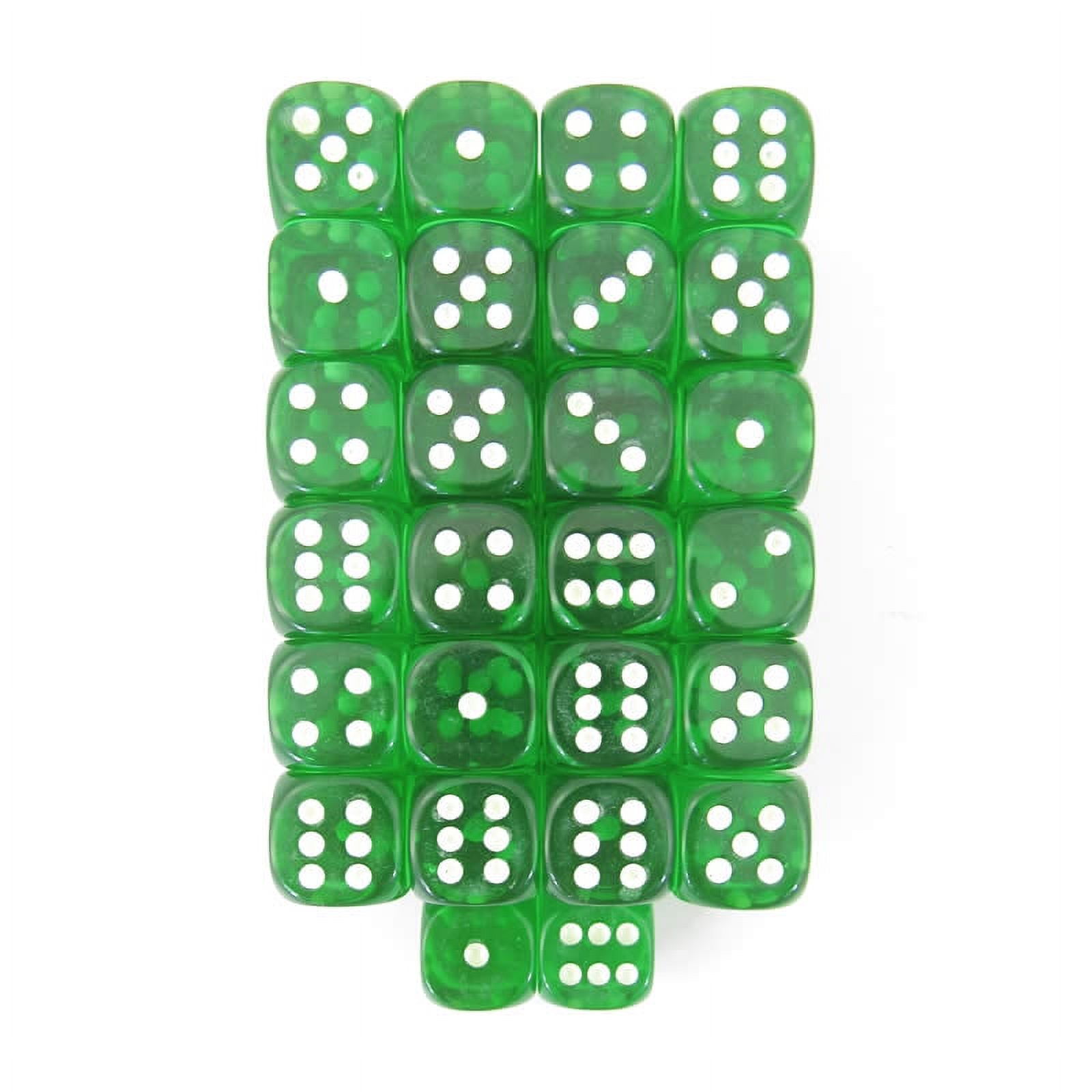 Green Transparent Dice with Glow in the Dark Pips D6 16mm (5/8in) Pack of 50 Wondertrail