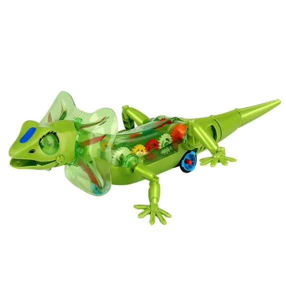 Green Transparent Electric Lizard Toy With Sound Light Internal Gear Reptile Model Music Forward