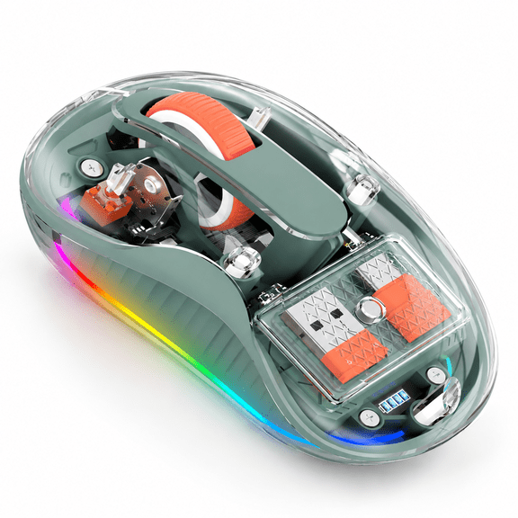 Green Transparent Tri-Mode Wireless Computer Mouse with Carrying Bag