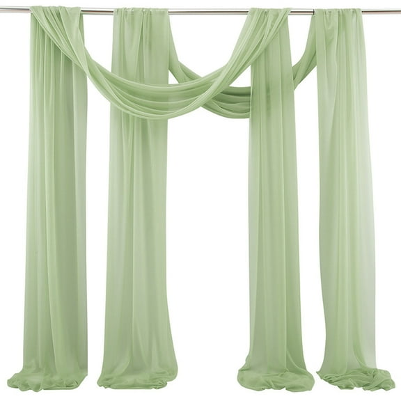 Green Transparent Voile Curtain 2Pc Wedding Arch Decoration Sheer Fabric For Photography Background Party Decor Diy Wedding Birthday Baby Shower Decorations 75X550Cm Polyester