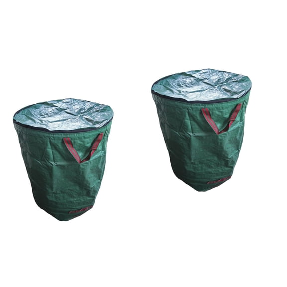 Green Trash Can Leaf Collection Bucket Set of 2 Bag Cover Rubbish Bin Debris Container