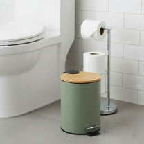 Green Trash Can with Bamboo Lid and Pedal, 2.5L Capacity