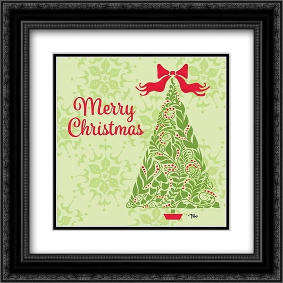 Green Tree 2x Matted 20x20 Black Ornate Framed Art Print by Woo, Teresa