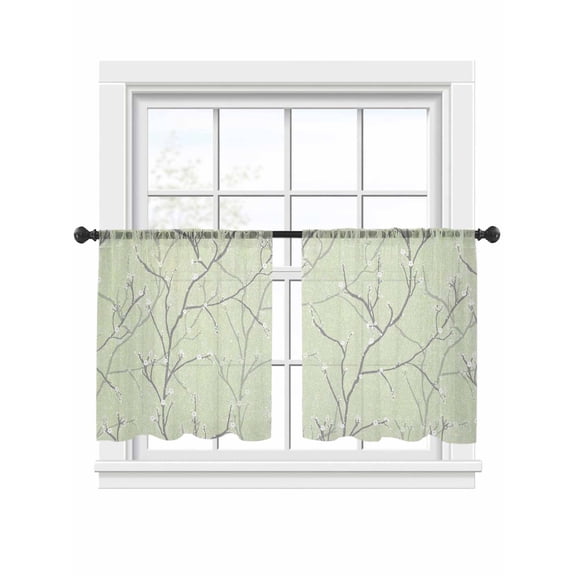 Green Tree Branch Sheer Curtains 2 Panels Set Retro Classic Art Green Tree Branches Flower Sheer Window Curtains Light Filtering Rod Pocket Voile Drapes for Bedroom Living Room 52"x54"