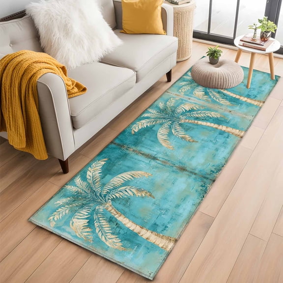 Green Tree Coastal Beach Kitchen Runner Rug 2x6 Washable Runners for Hallway Non Slip Vintage Tropical Plant Large Area Rug Indoor Floor Carpet for Bathroom Laundry Entryway Bedroom Living Room