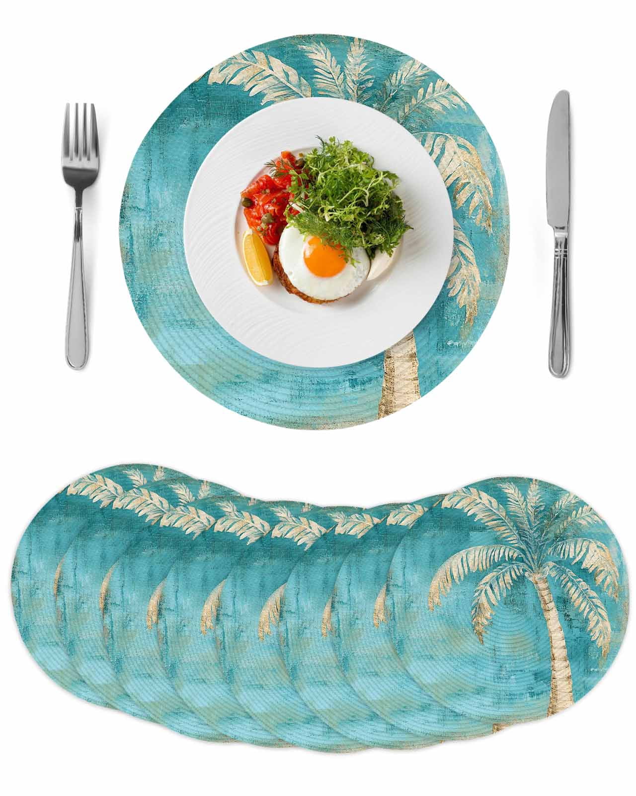 Green Tree Coastal Beach Round 13 Inch Placemats Set of 8, Vintage ...