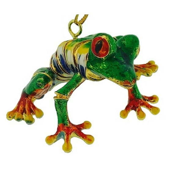 Green Tree Frog Articulated Cloisonne Metal Christmas Ornament Animal Decoration
