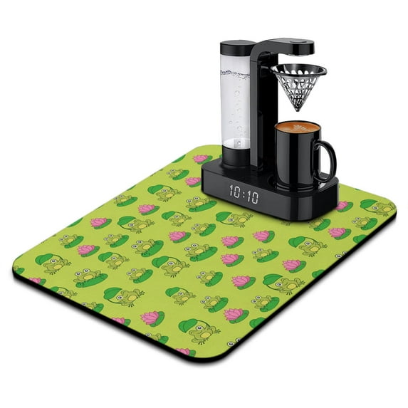 Green Tree Frog Coffee Maker Mat - Non-Slip Drying Mat for Espresso Machine, Frog Print Design