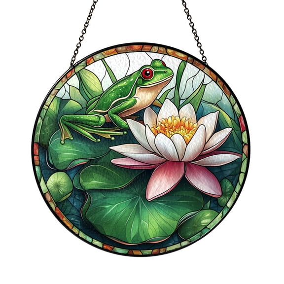 Green Tree Frog Lily Pad Glass Sun Catcher, Nature Window Decor, Gift for Wildlife Lovers