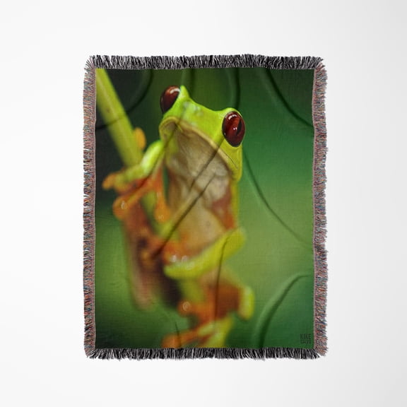 Green Tree Frog On A Twig, Woven Blanket