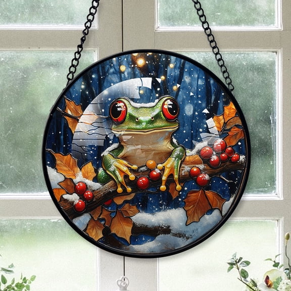 Green Tree Frog Ornament Christmas 2025, Green Tree Frog Stained Glass Hanging Window Sun Catcher for Home Decor, Unique Christmas