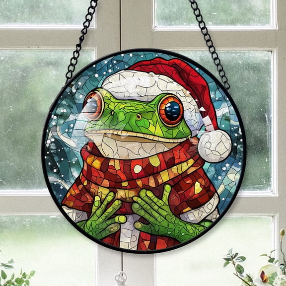 Green Tree Frog Ornament Christmas 2025, Green Tree Frog Stained Glass Window Decoration Luminous Hanging Sun Catcher for Nature-Inspired Spaces
