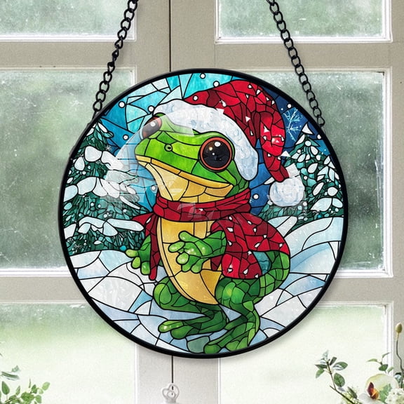 Green Tree Frog Ornament Christmas 2025, Green Tree Frog Stained Glass Window Hanging  Artistic and Colorful Glass Piece, Perfect Holiday Gift Idea