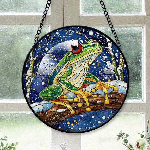 Green Tree Frog Ornament Christmas 2025, Green Tree Frog Stained Glass Window Hanging Colorful Glass Ornament Gift for Men, Women, and Pet Lovers