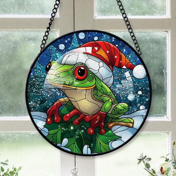 Green Tree Frog Ornament Christmas 2025, Green Tree Frog Stained Glass Window Hanging Decoration  Beautiful Glass Art Ornament for Home and Office