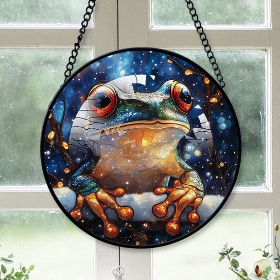 Green Tree Frog Ornament Christmas 2025, Green Tree Frog Stained Glass Window Hanging  Handcrafted Wildlife Glass Art Gift for Any Occasion