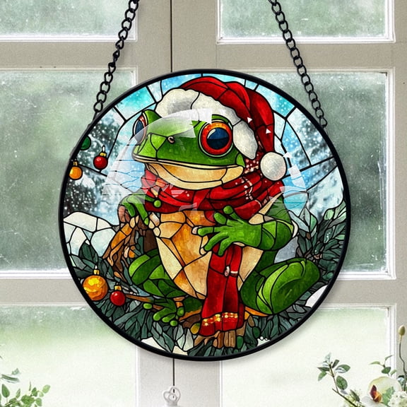 Green Tree Frog Ornament Christmas 2025, Green Tree Frog Stained Glass Window Hanging Handmade Glass Art for Rustic, Modern, or Farmhouse Style Homes