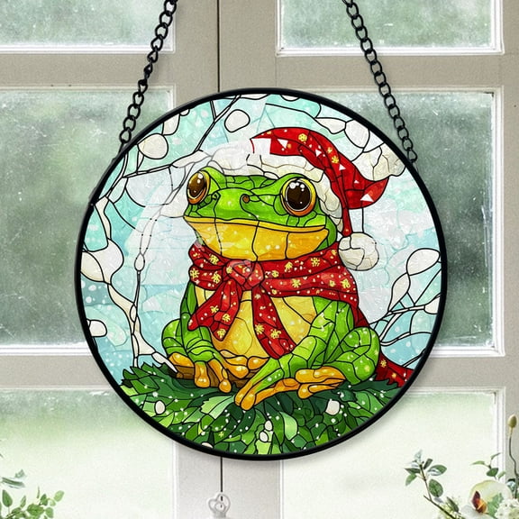 Green Tree Frog Ornament Christmas 2025, Green Tree Frog Stained Glass Window Hanging Ornament Unique Wildlife Glass Art for Windows and Doors