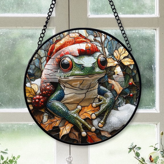 Green Tree Frog Ornament Christmas 2025, Green Tree Frog Stained Glass Window Hanging Vibrant Glass Art Ornament, Great Gift for Lovers