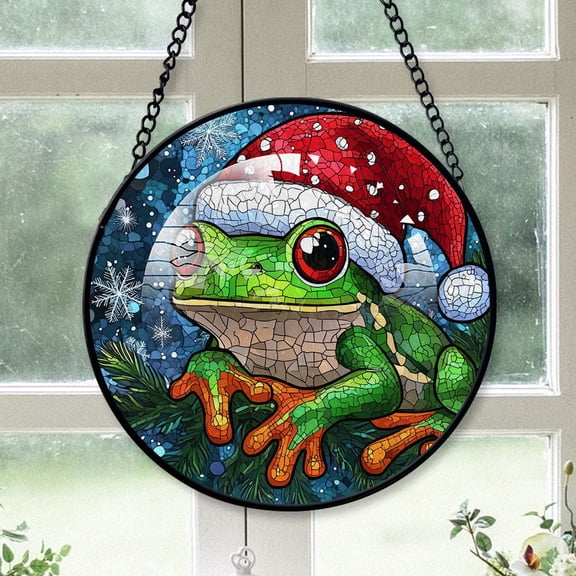 Green Tree Frog Ornament Christmas 2025, Green Tree Frog Stained Glass Window Panel  Decorative Hanging Glass Art for Home or Garden