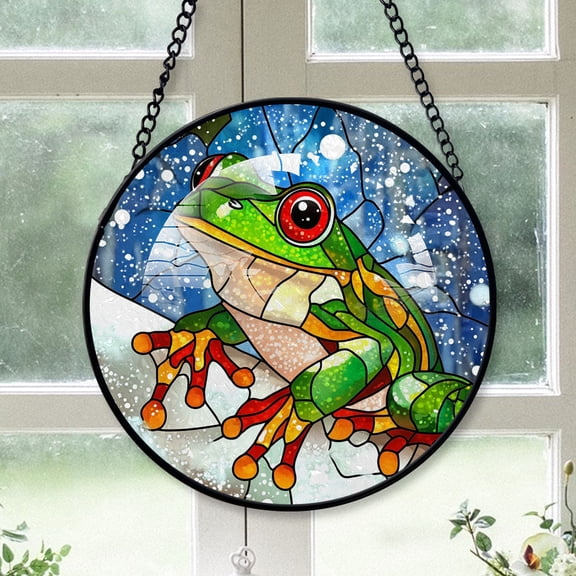 Green Tree Frog Ornament Christmas 2025, Green Tree Frog Stained Glass Window Panel Handcrafted Art Sun Catcher for Bright and Cheerful Homes