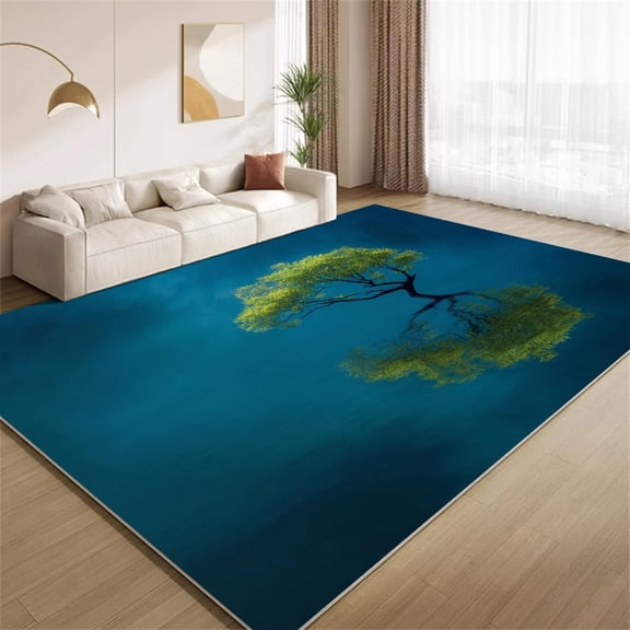 Green Tree Lake Area Rugs, Blue Water Reflection Pattern Carpet, Washable Non Slip Low Pile Soft Rug for Living Room Bedroom Decor Mat 2x3ft