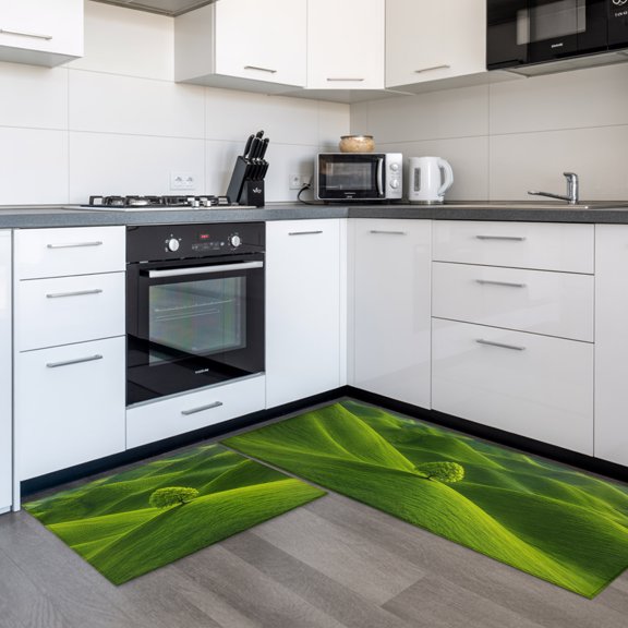 Green Tree Rolling Hills 2 Pieces Non-Slip Kitchen Mat Set, Nature Grass Landscape Soft Door Mat with Rubber Backing, Dirtproof Rugs for Entrance Doorway, 15.7x23.6in+15.7x47.2in