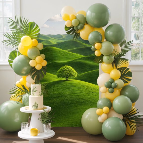 Green Tree Rolling Hills Arch Backdrop Cover, 4FT, Nature Grass Landscape Spandex Arch Covers Double-Sided Backdrop for Wedding Birthday Party Photo Background Decoration