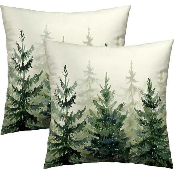 Green Tree Throw Pillow Covers 16x16 Set of 2 Nature Forest Decorative Pillowcases Winter Square Cushion Case for Home Sofa Couch Outdoor