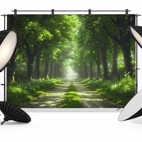 Green Trees Backdrop for Photography,Fabric Photo Background Backdrop,Forest Art Decor Spring Summer Nature Leaf Photo Booth Background for Portrait Photoshoot Video Wedding Decoration Banner 8x6ft