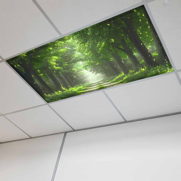 Green Trees Fluorescent Light Covers, Forest Art Decor Spring Summer Nature Leaf Magnetic Light Covers for Ceiling Lights, Fluorescent Ceiling Shade Filters for Classroom Bedroom Office 4x2Ft x 1PCS