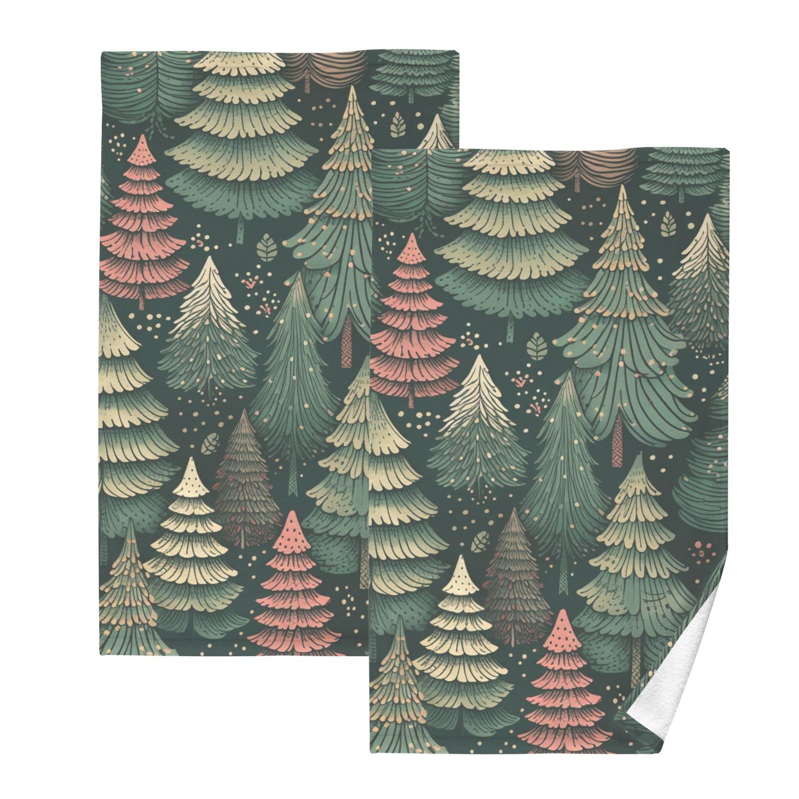 Green Trees Hand Towels Cotton Bath Towels Large Face Towels Absorbent for Bathroom 2 Packs