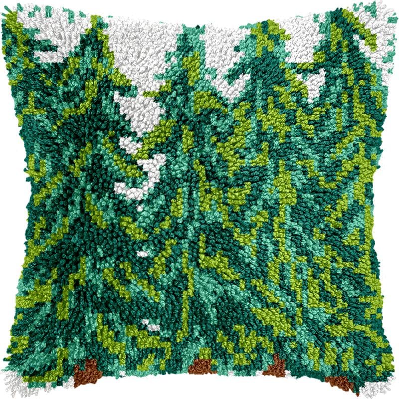 Green Trees Latch Hook Pillow Kits Cushion Pillowcase with Pattern Printed Canvas Sofa Hooking Pillows Crafts Embroidery Latch Hooking Crochet Kits 17x17 inch(170)