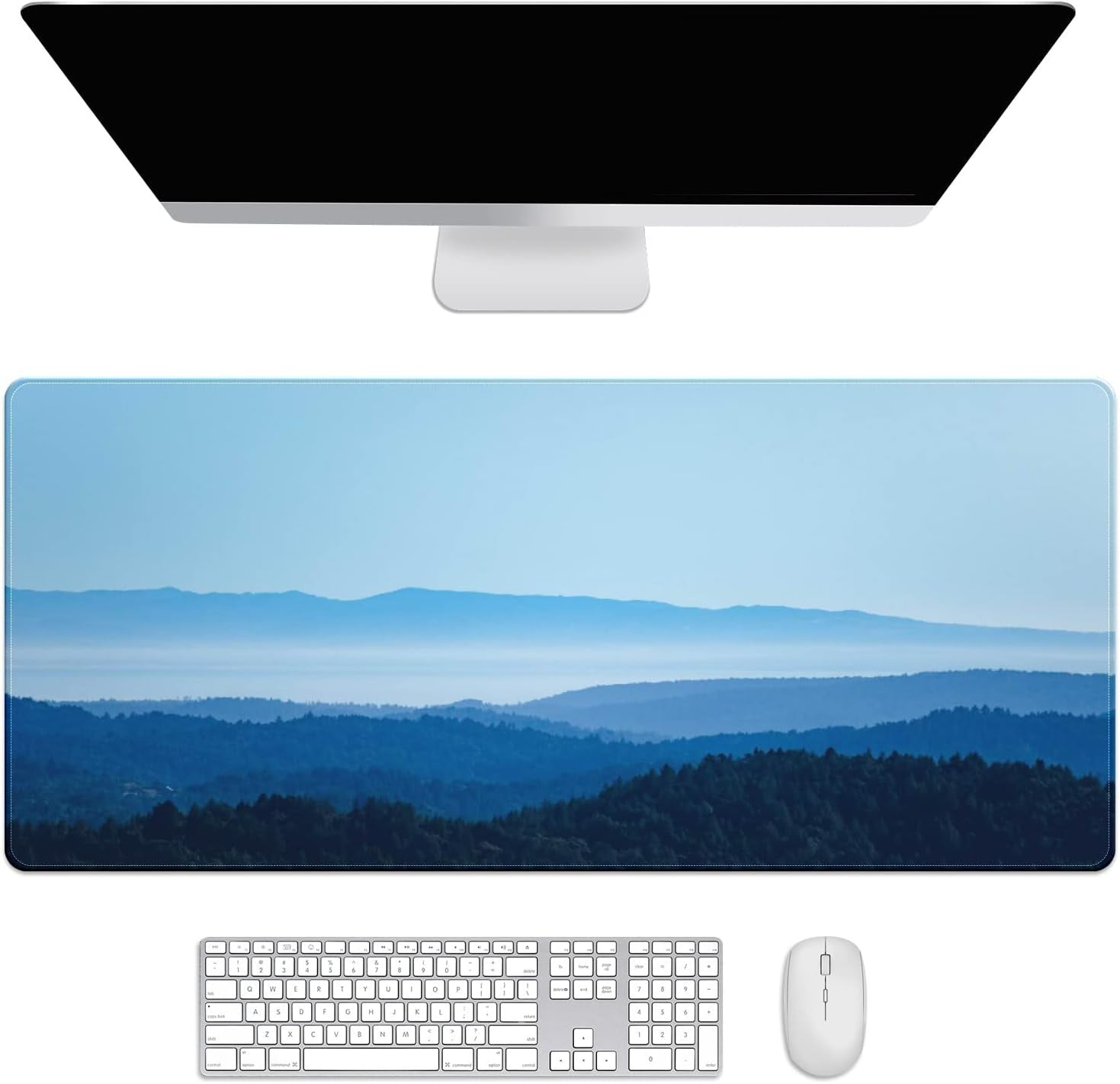 Green Trees Mountain Desk Mat, Desk Accessory, Cute Workspace, Trendy Workspace, Trendy, 35.4x15.7in Large Gaming Mouse Pad, Cute Desk Topper, Pretty Desk Pad