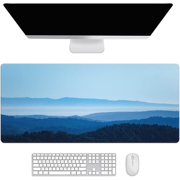 Green Trees Mountain Desk Mat, Desk Accessory, Cute Workspace, Trendy Workspace, Trendy, 35.4x15.7in Large Gaming Mouse Pad, Cute Desk Topper, Pretty Desk Pad