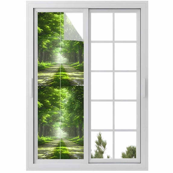 Green Trees Window Privacy Film, Forest Art Decor Spring Summer Nature Leaf Static Cling UV Sun Blocking Heat Control Window Tint, Non-Adhesive One Way Windows Privacy Cover 17.7''x78.7''