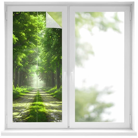 Green Trees Window Privacy Film, Forest Art Decor Spring Summer Nature ...