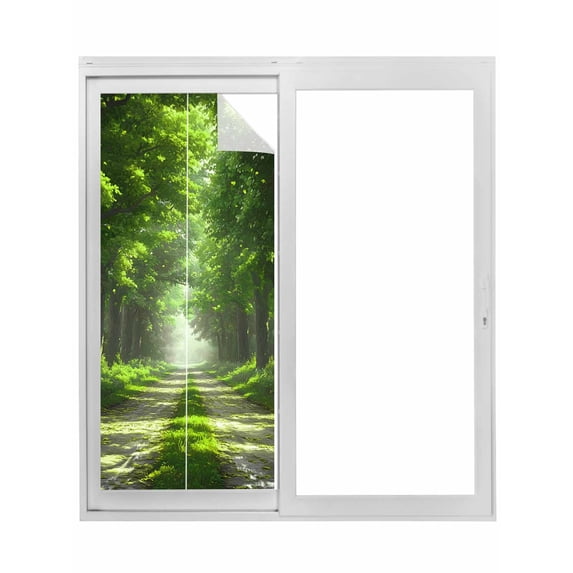 Green Trees Window Privacy Film, Forest Art Decor Spring Summer Nature Leaf Static Cling UV Sun Blocking Tint Film Heat Control Windows Films for Bedroom Bathroom, Window Stickers 23.6"x59"