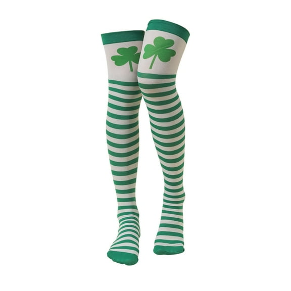 Green Trefoil Stockings Knee Stockings St. Patrick's Day Party Striped Stockings Stockings
