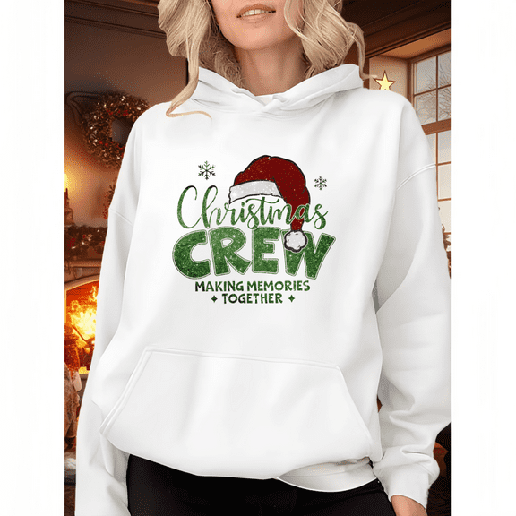 Green Trendy Hooded long-sleeved Family Christmas Making Memories Graphic Tee T Shirt Top White,S-2XL